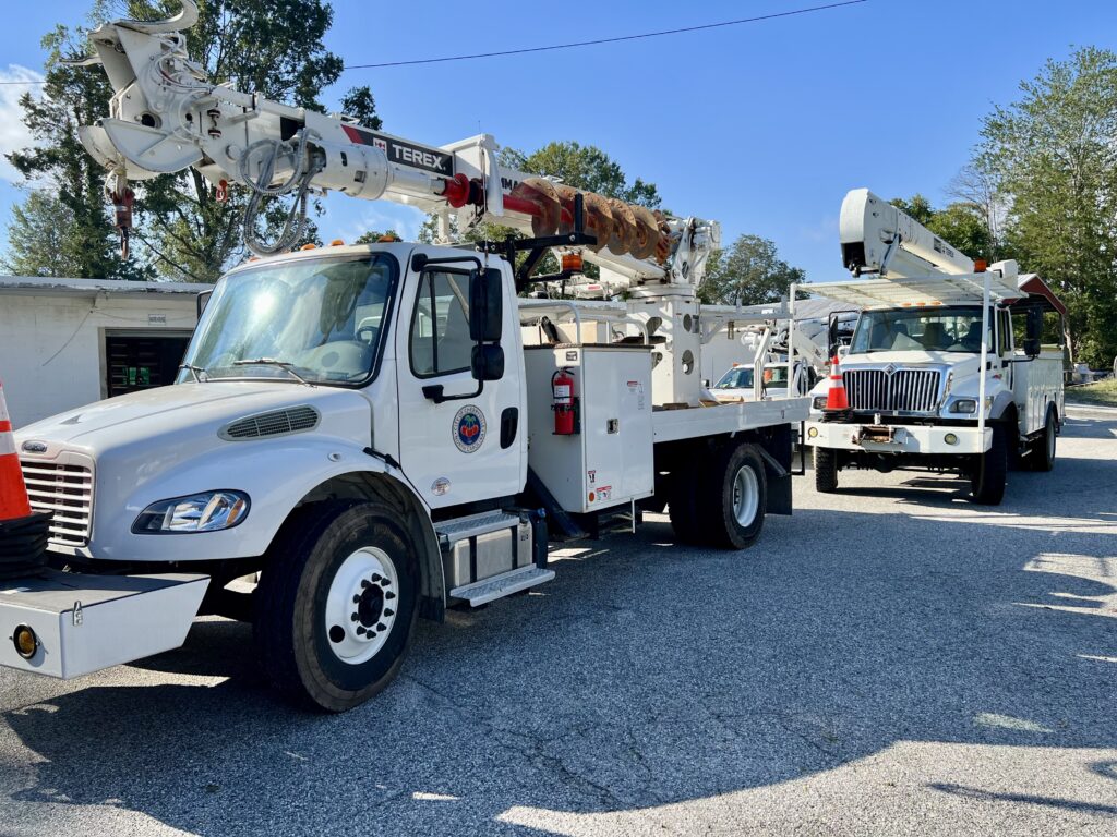 City of Cherryville work trucks getting ready to commence work on Cherryville after Helene.