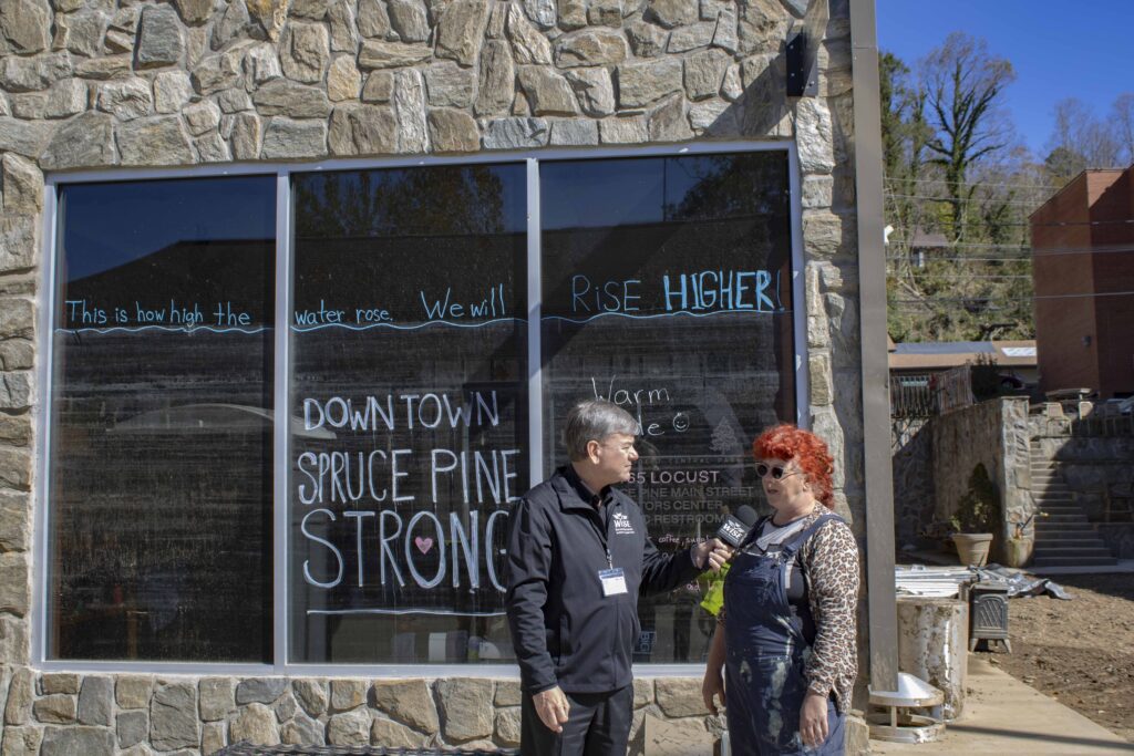 Rusty Wise (Wise News Networks founder) interviewing Katie Elkins, the Spruce Pine Media and Marketing Coordinator.