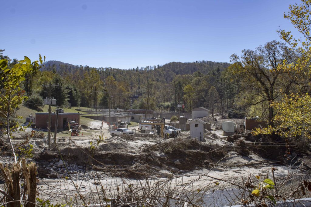 Clean-up efforts being made at the Spruce Pine wastewater treatment plant after flooding from Hurricane Helene.