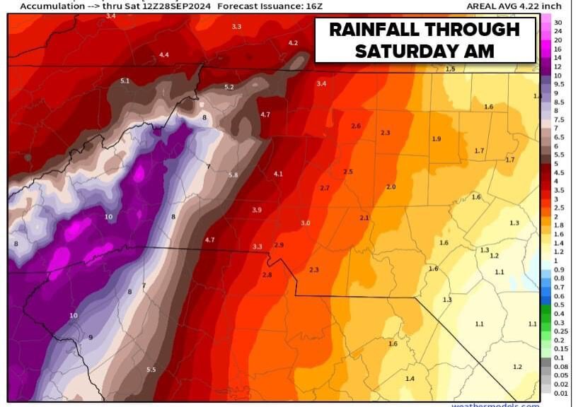 Rainfall estimates for the greater NC and SC area.