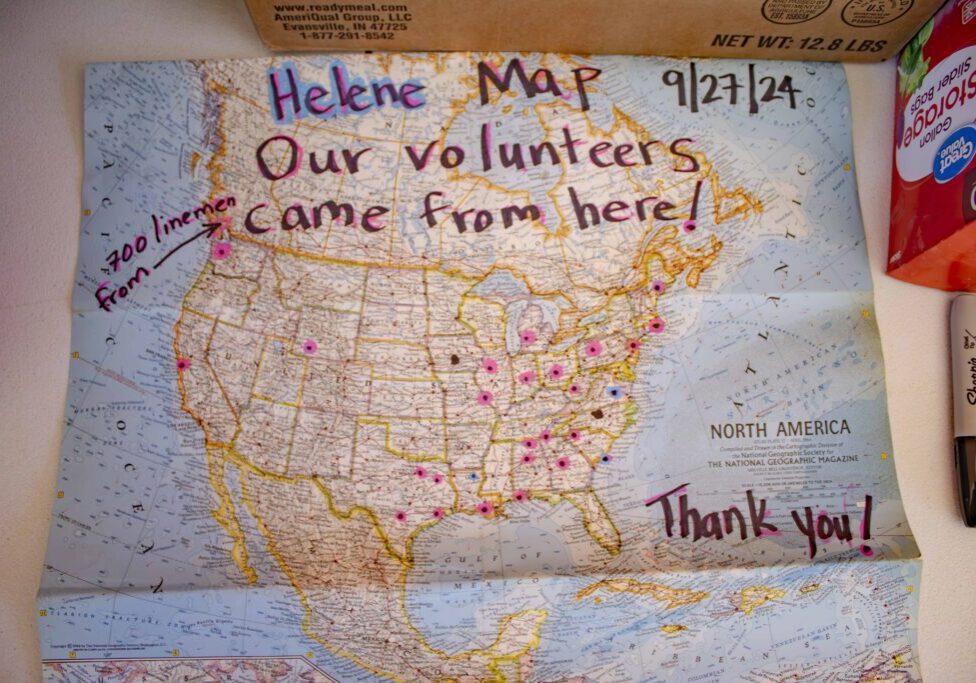 A map depicting where the Hurricane Helene volunteers in Spruce Pine Nc came from.