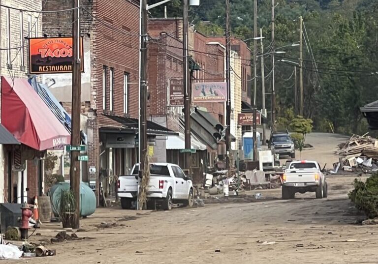 A photo of the damages to Locust street in Spruce Pine shortly after the flooding from Hurricane Helene.