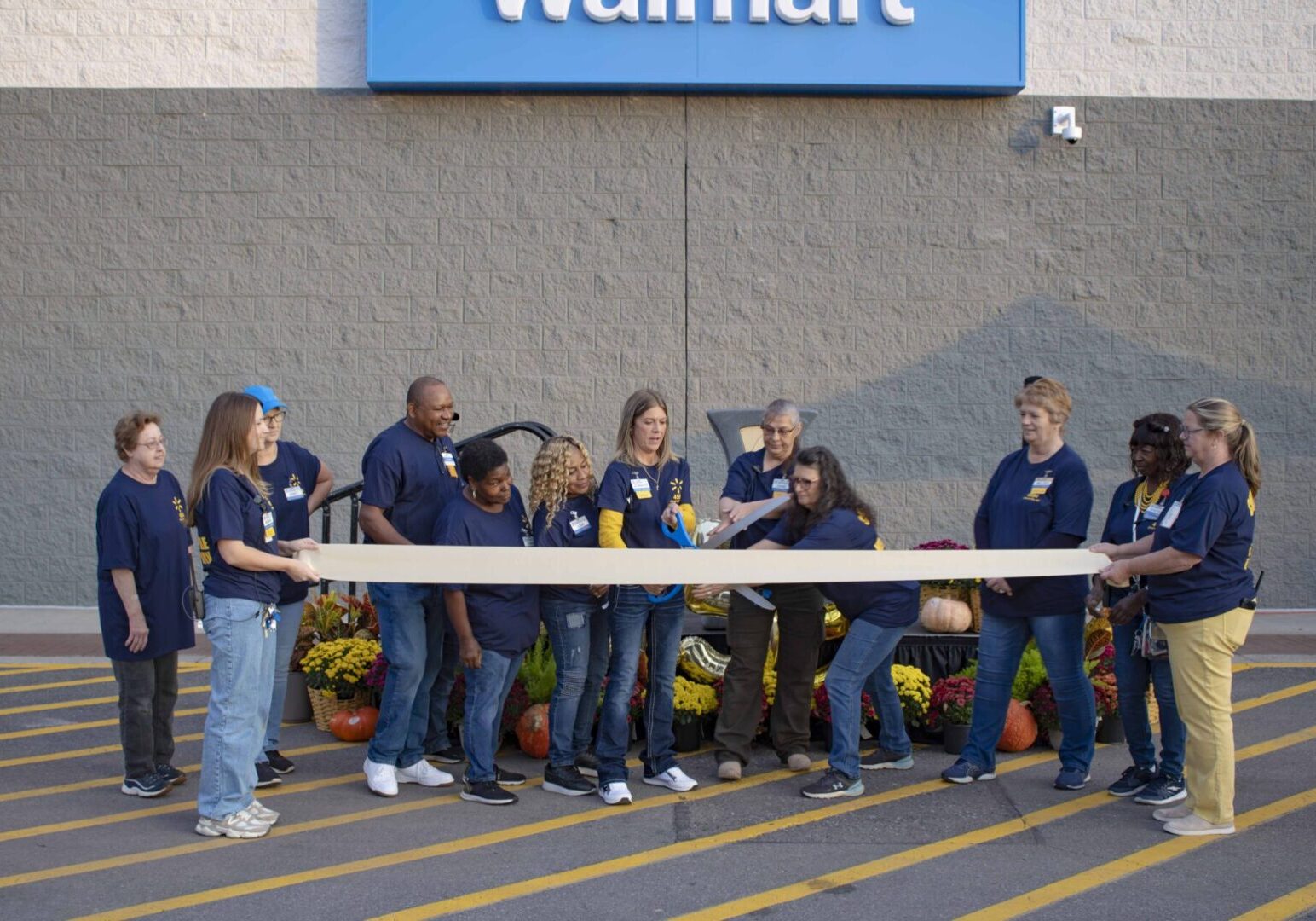 A photo of the ribbon cutting at the Cherryville NC Walmart grand reopening.