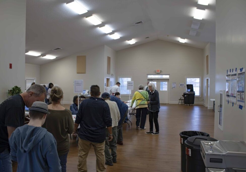 A line of voters readying themselves to vote in the 2024 presidential election.