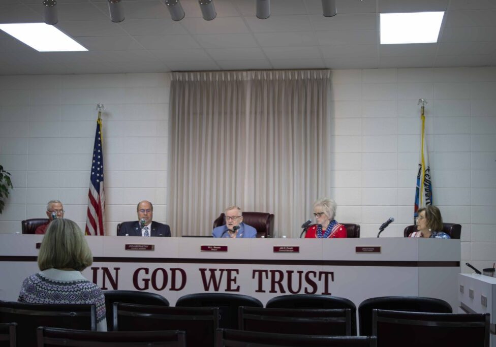 The cherryville NC city council during a meeting.