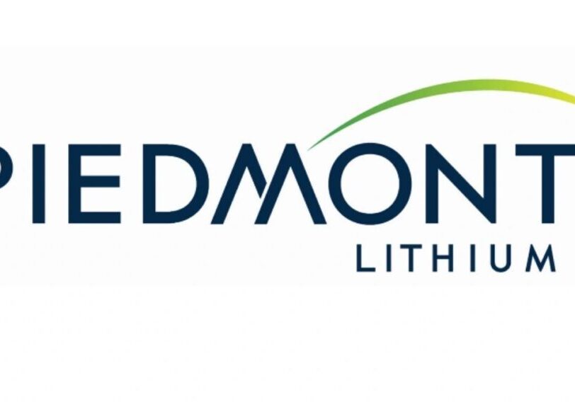 Piedmont Lithium logo featuring the company name in bold, dark blue letters with a green arc above it.