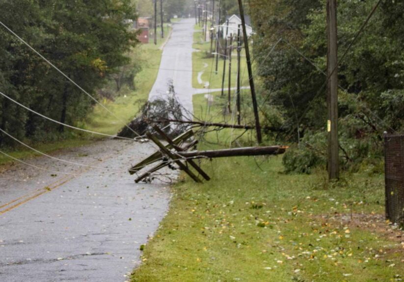 A broken power pole in Cherryville NC